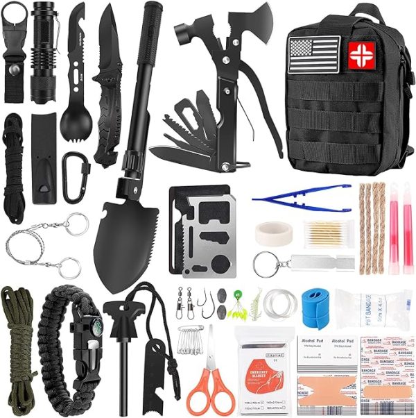 Professional Survival Gear and Equipment with Molle Pouch 142Pcs Survival Kit and First Aid Kit